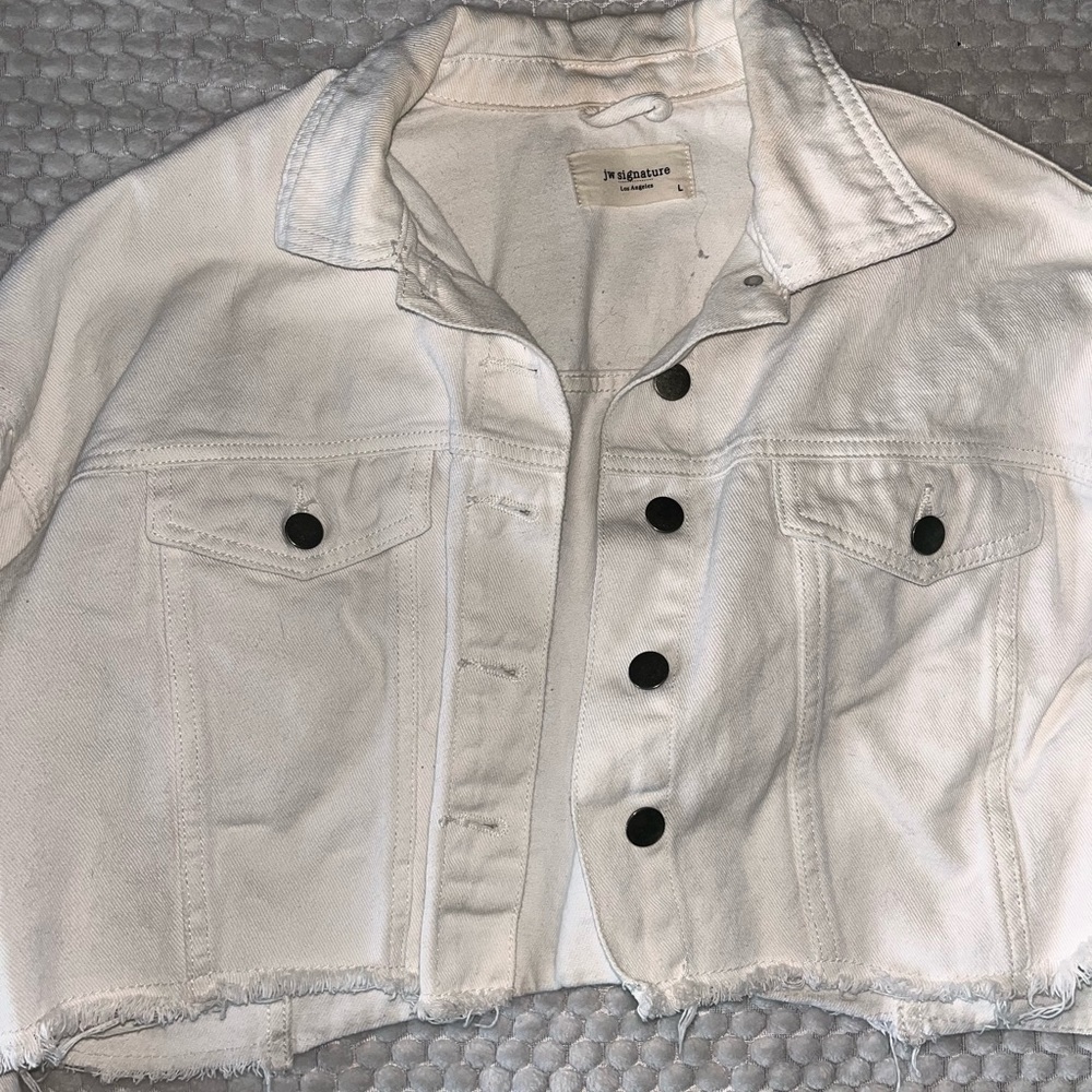 White Cropped Distressed Jacket - Picture 2 of 5